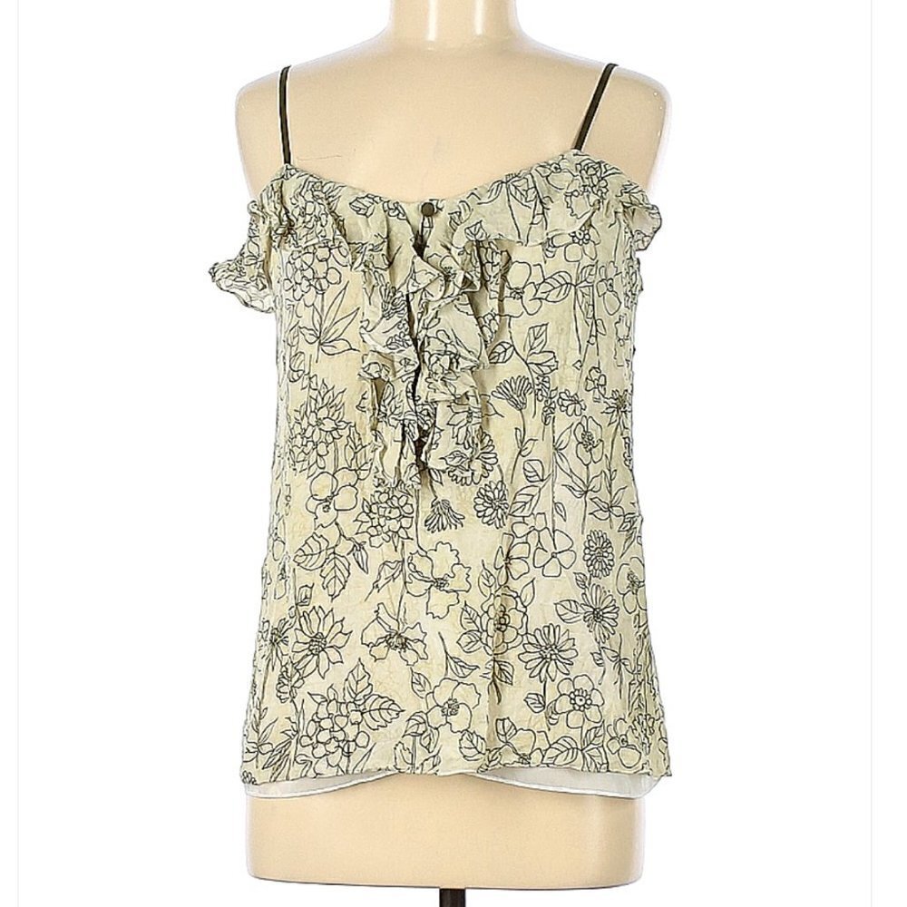 MILLY Cream & Gray Floral Sleeveless Silk Top Size 6